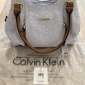 Calvin Klein White/brown Satchel Shoulder Purse NEW!!